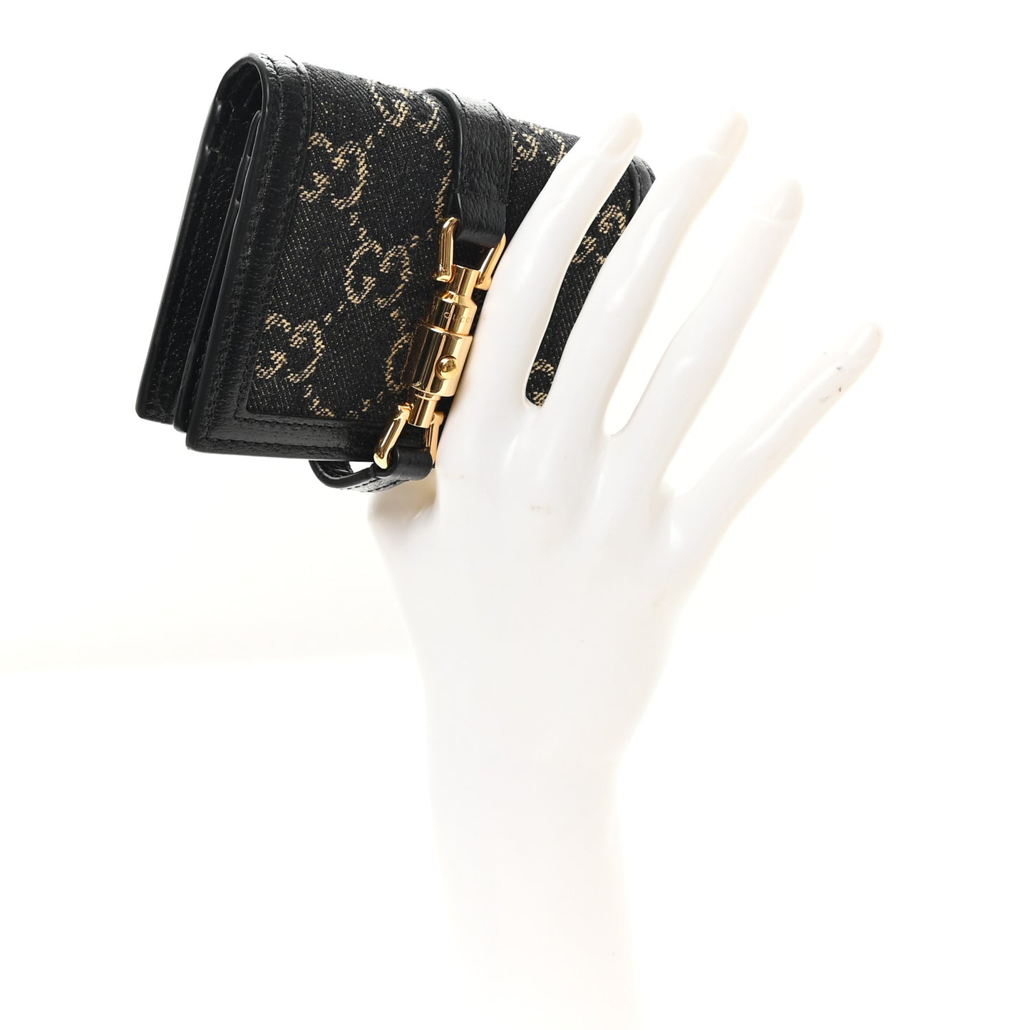 Jacquard Black Denim GG Monogram Textured Dollar Calfskin Jackie 1961 Card Case Black Ivory