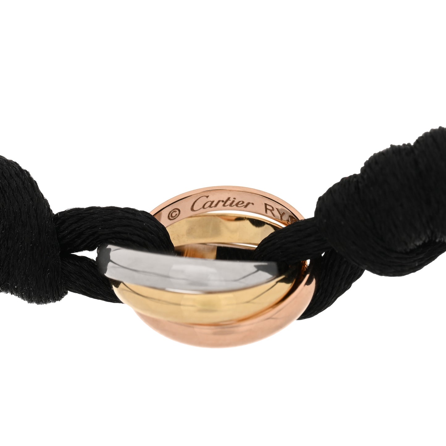 18K Pink Yellow White Gold Trinity Adjustable Cord Bracelet Black