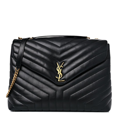 Saint Laurent Calfskin Y Quilted Monogram Large Loulou Chain Satchel Black 1 of 15
