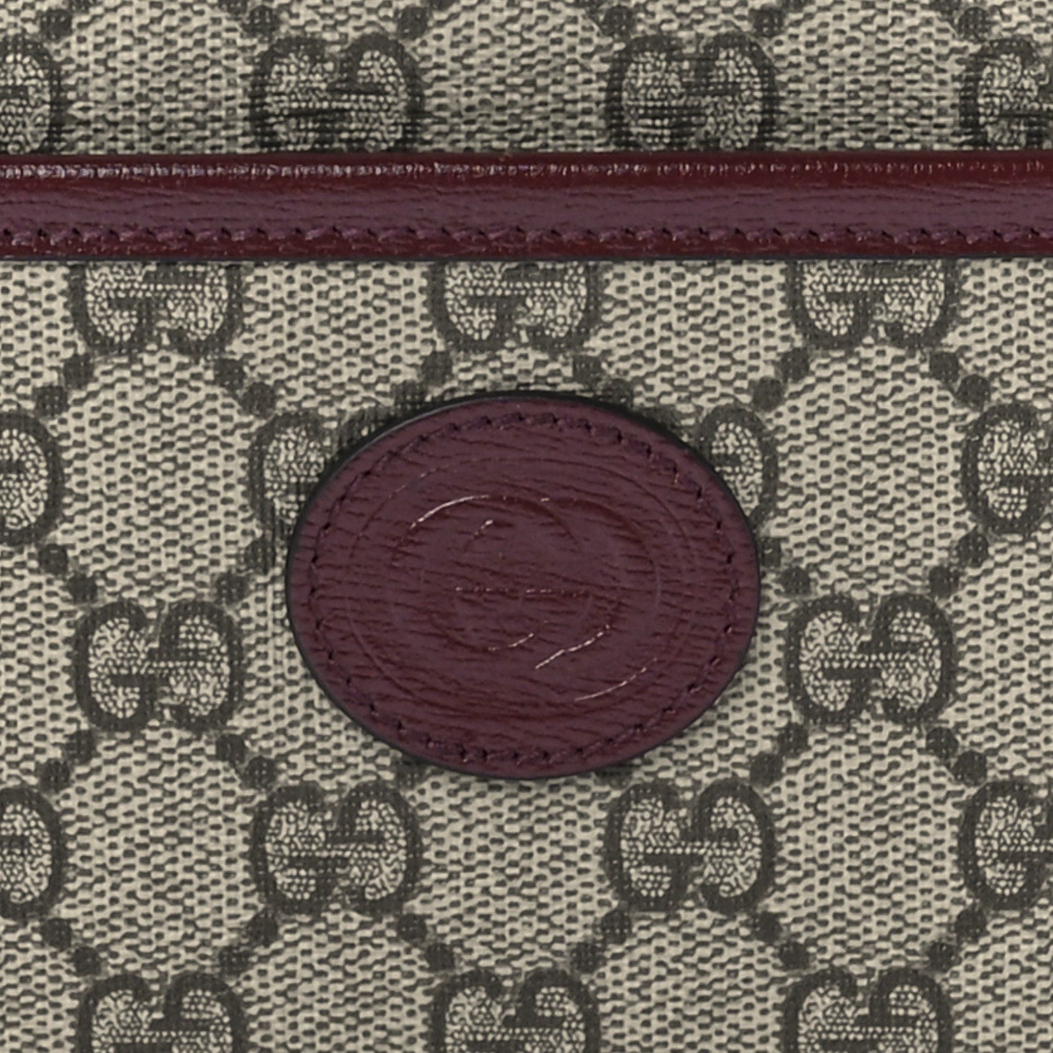 Gucci GG Supreme Monogram Textured Calfskin Retro Interlocking G Travel Pouch Beige Ebony Burgundy 7 of 11