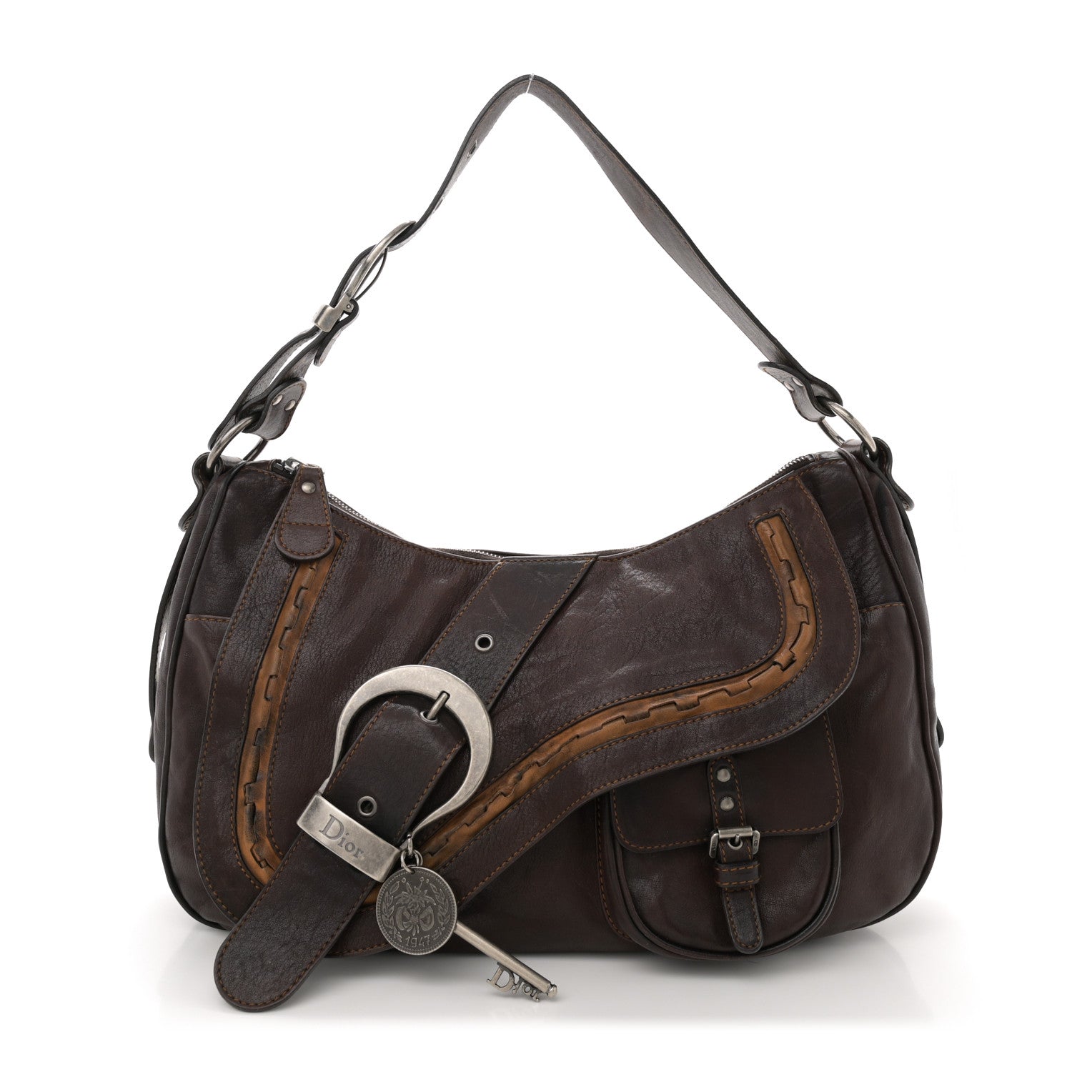 Christian Dior Calfskin Large Gaucho Double Saddle Bag Brown 1 of 10