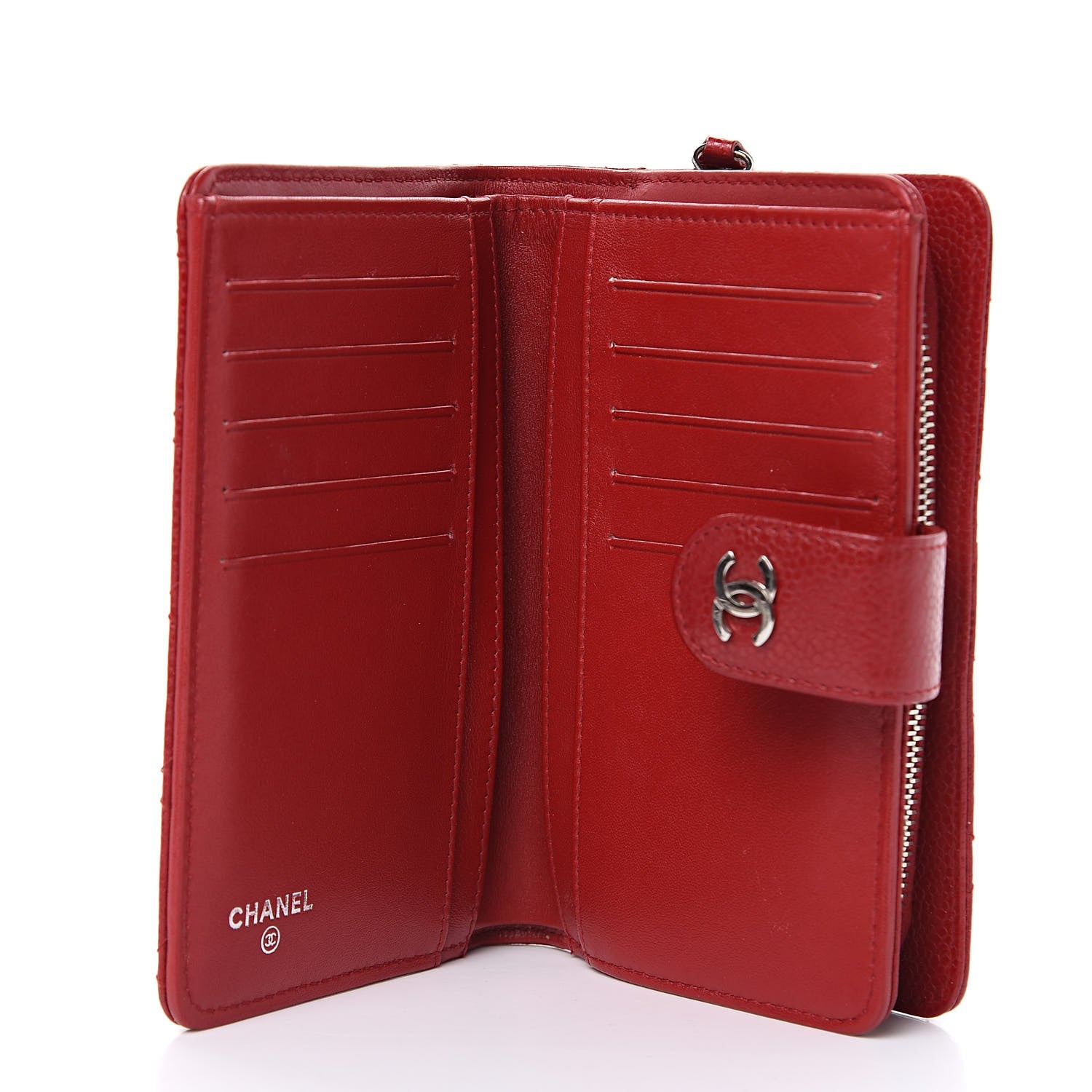 Chanel Caviar Quilted Zipped Pocket Wallet Dark Red 5 of 13
