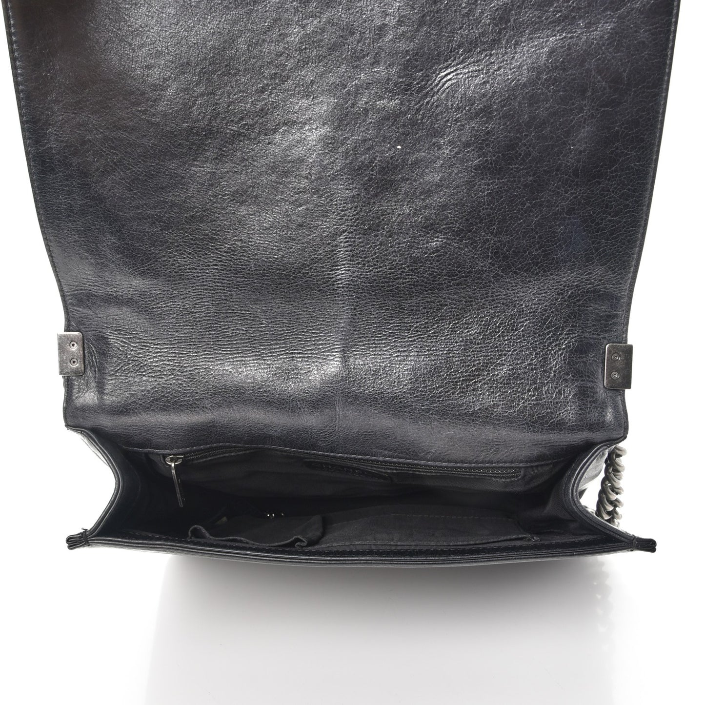 Calfskin Embossed Stitch Large Boy Flap Black