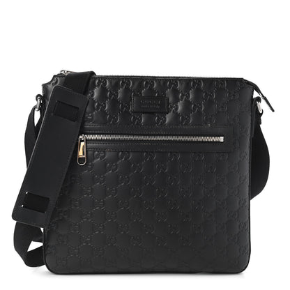 Gucci Guccissima Signature Medium Flat Messenger Bag Black 1 of 10