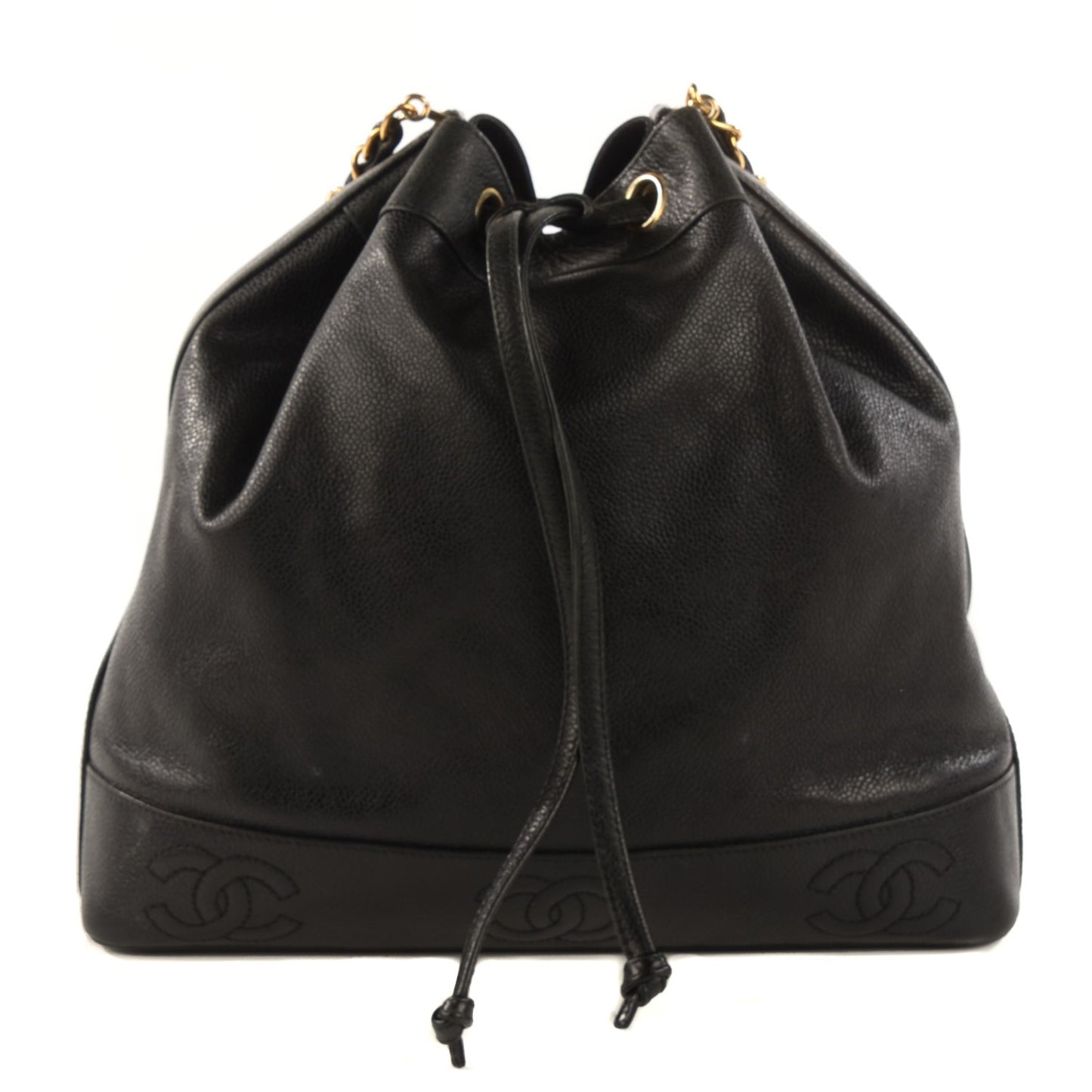 Caviar Drawstring Shoulder Bag Black