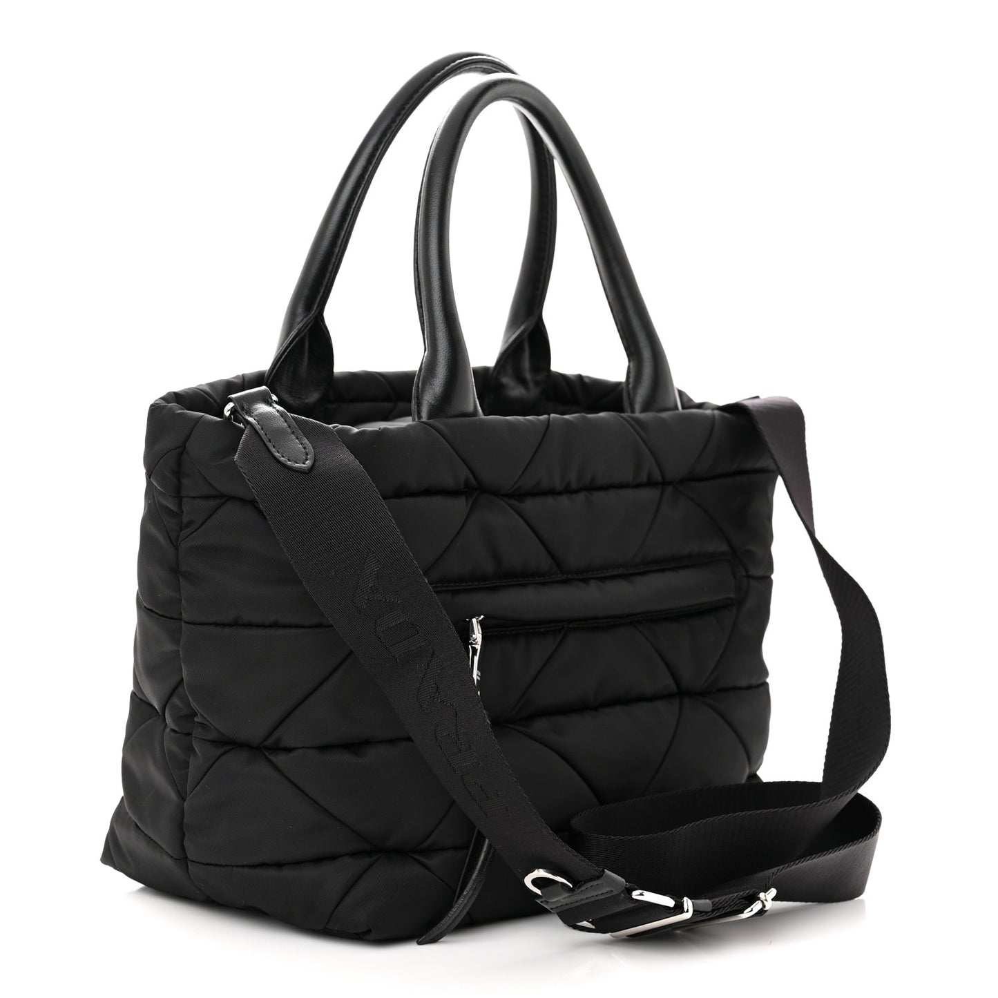 Re-Nylon Nappa Triangle Quilted Padded Small Double Handled Zip Tote Black