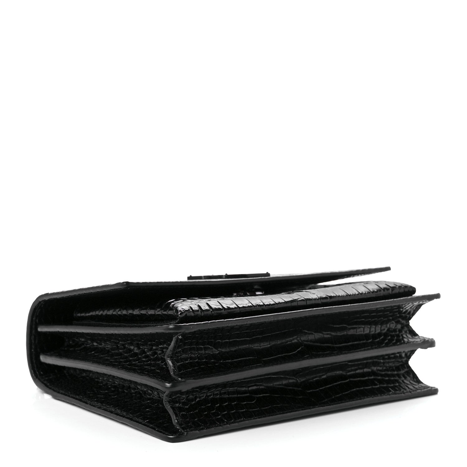 Saint Laurent Calfskin Crocodile Embossed Medium Monochrome Monogram Sunset Black 3 of 9