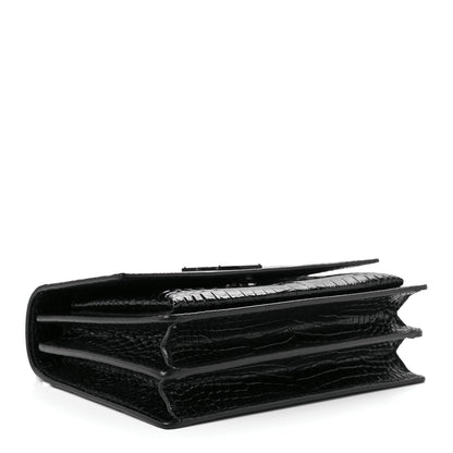 Saint Laurent Calfskin Crocodile Embossed Medium Monochrome Monogram Sunset Black 3 of 9