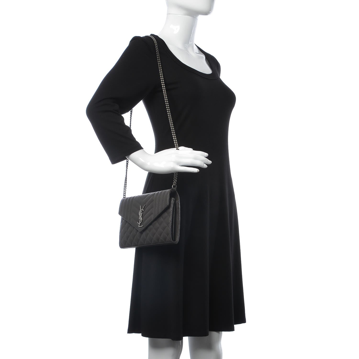 Saint Laurent Sheepskin Tri-Quilt Monogram Envelope Chain Wallet Earth 2 of 13