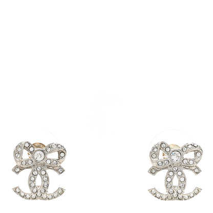 Chanel Crystal CC Bow Dangle Earrings Silver 1 of 4
