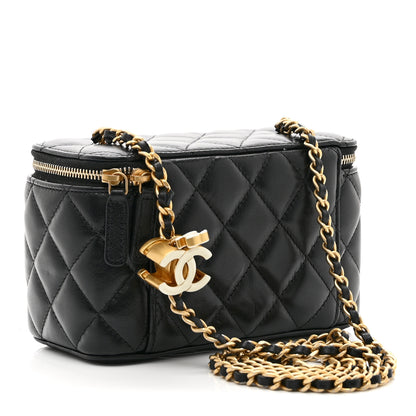 Chanel Lambskin Enamel Quilted Small Vanity Case With Chain Black 3 of 10