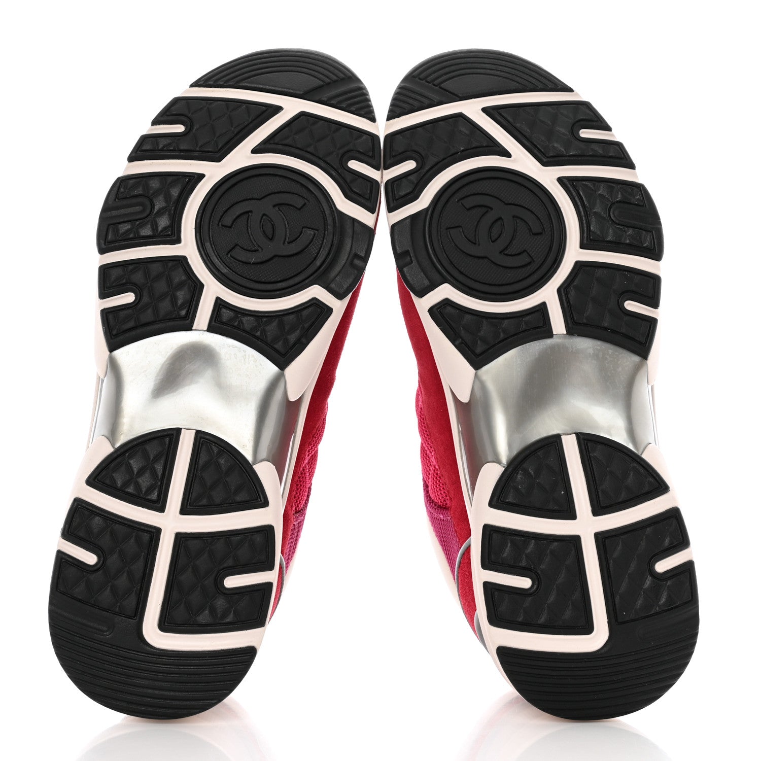 Chanel Mesh Suede Calfskin Grained Calfskin Womens CC Sneakers Dark 36.5 Pink Silver 5 of 10