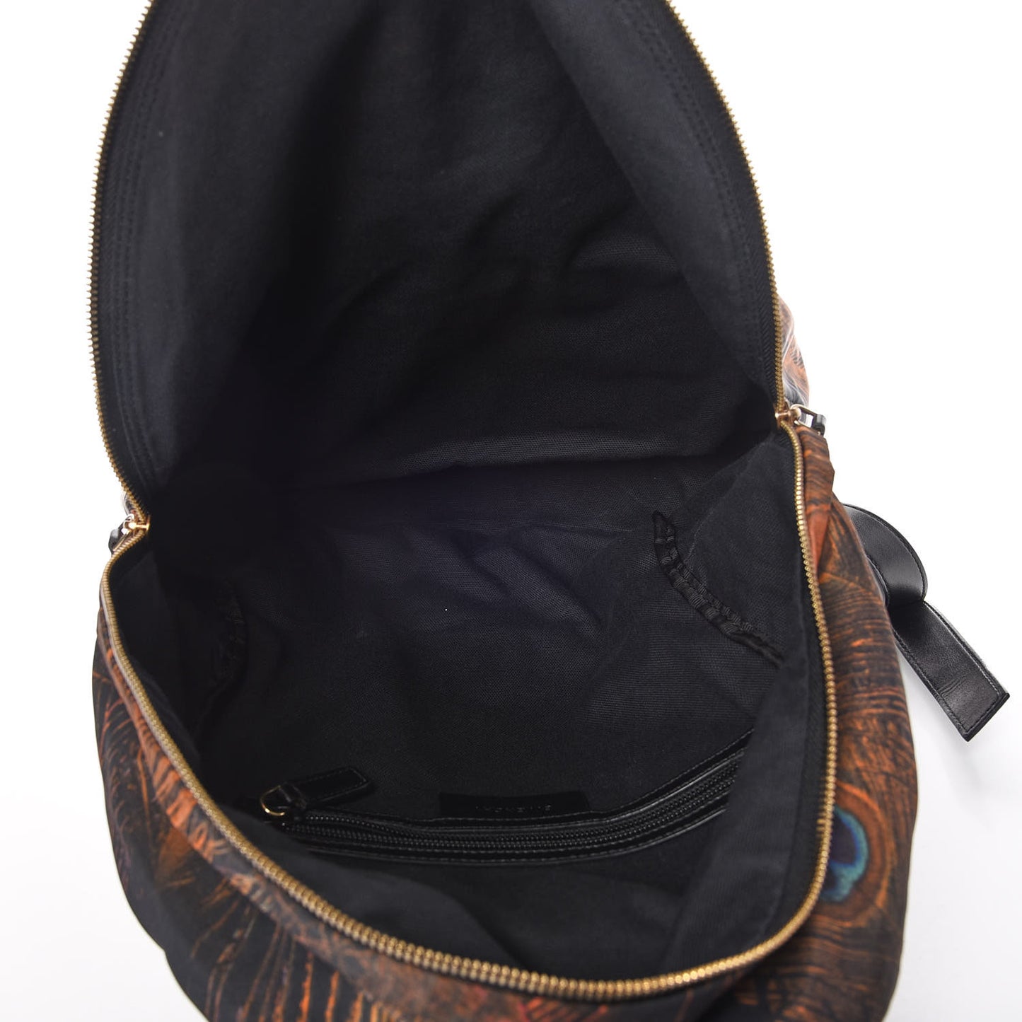 Nylon Calfskin Peacock Print Backpack Brown