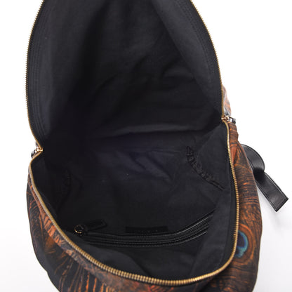 Givenchy Nylon Calfskin Peacock Print Backpack Brown 7 of 9