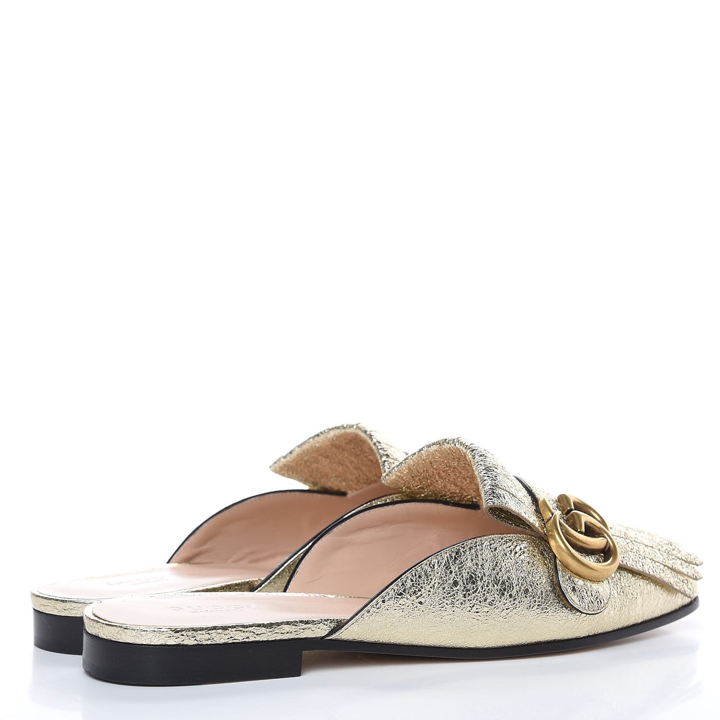 Galassia Womens GG Marmont Fringe Slippers 37 Platino