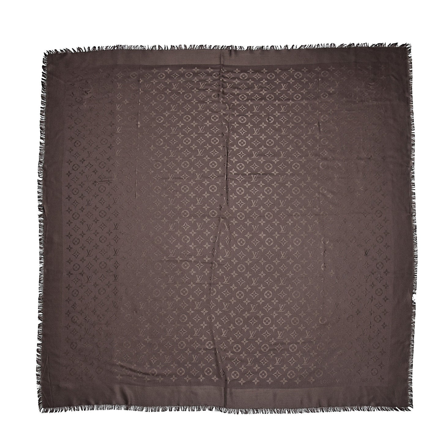 Wool Silk Monogram Shawl Chocolate