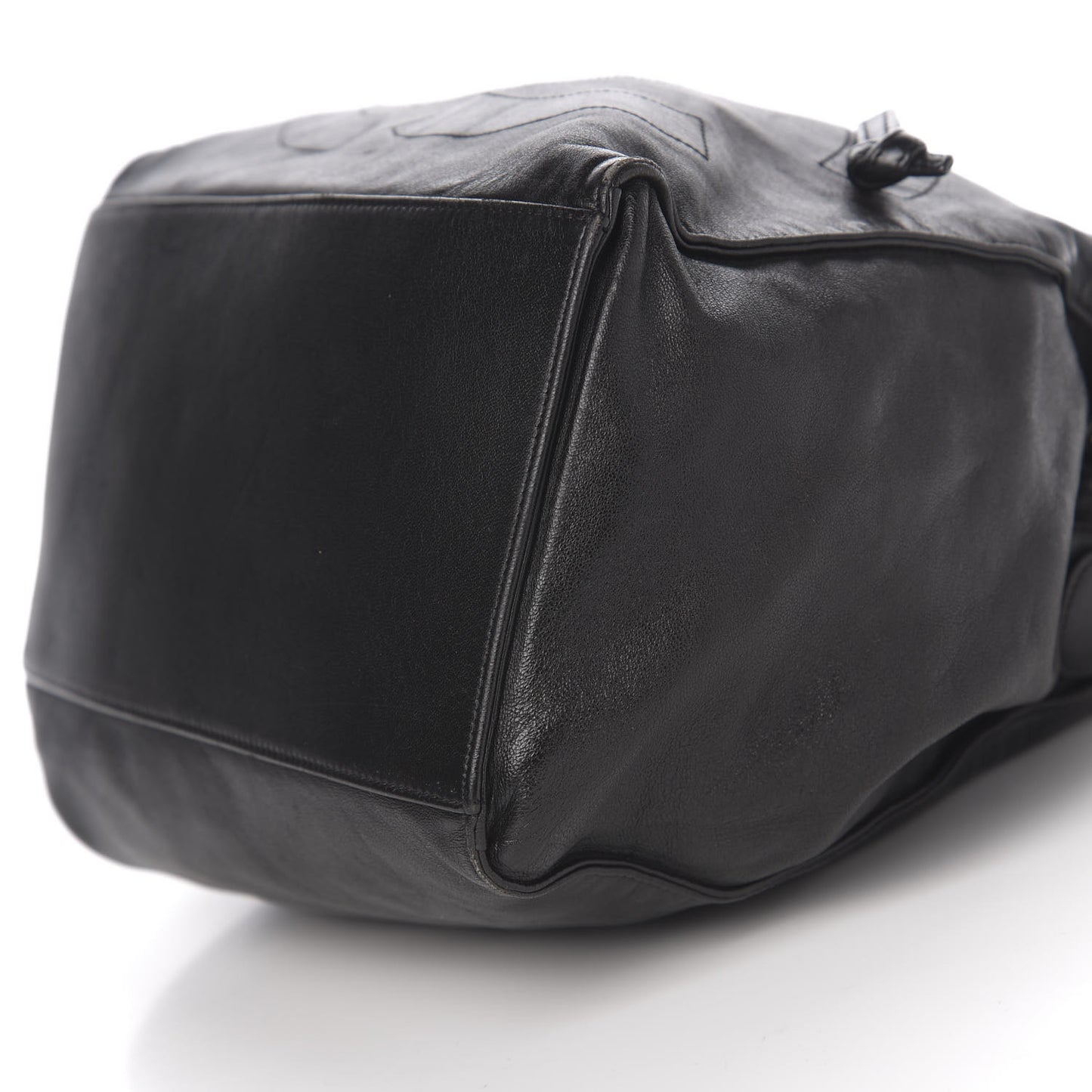 Lambskin CC Stitched Drawstring Bucket Bag Black