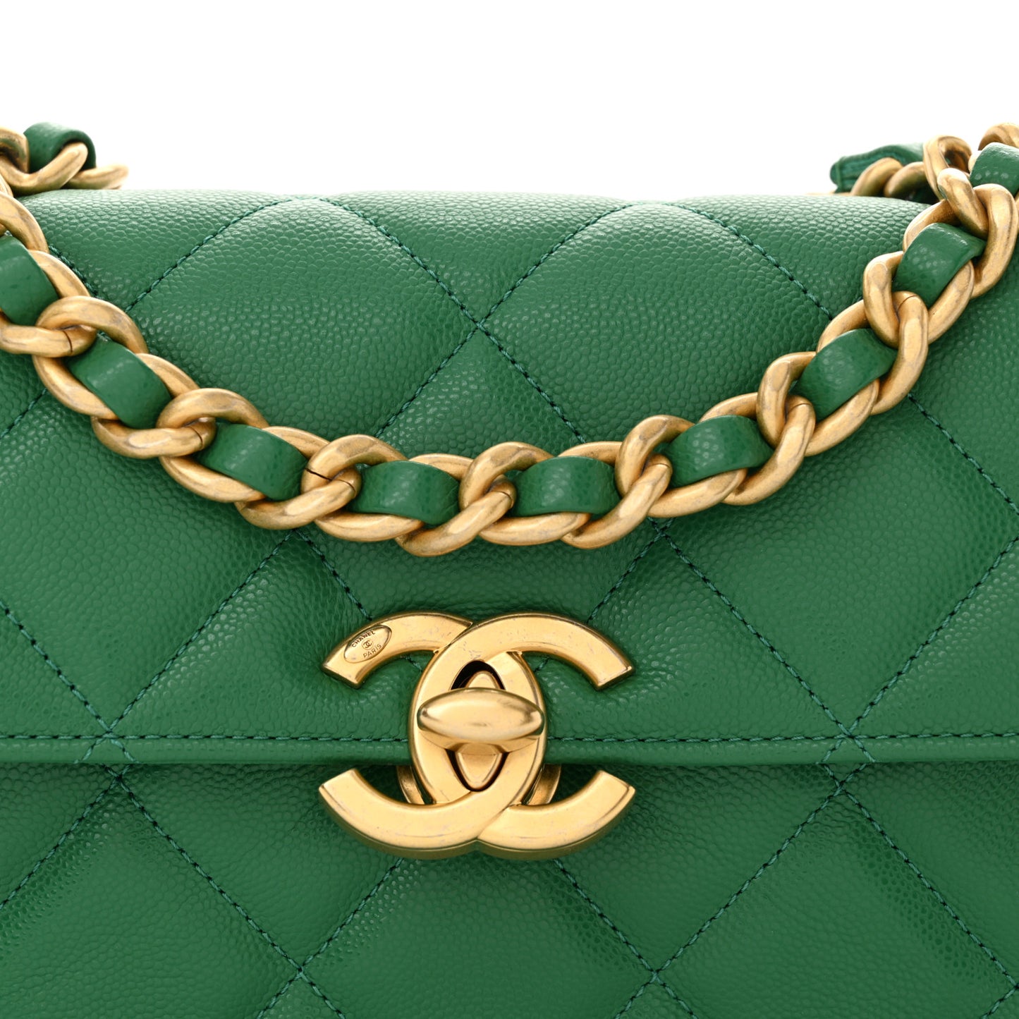 Caviar Quilted Mini CC Flap Green