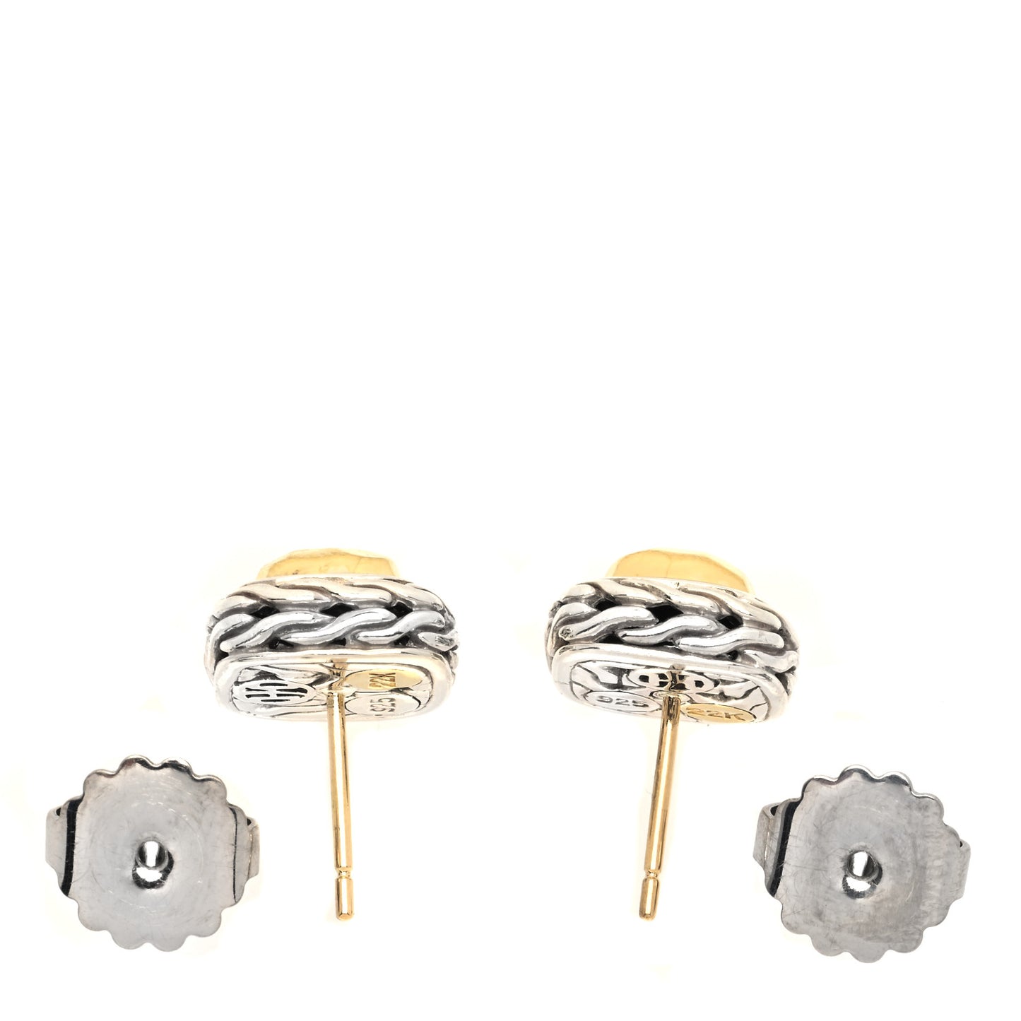 Sterling Silver 22K Yellow Gold Palu Sqaure Stud Earrings
