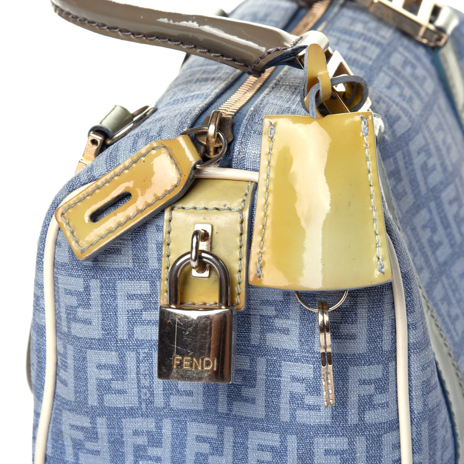 Fendi Zucchino Patent Mini Forever Boston Celeste Grigio Lunai Multicolor 10 of 11