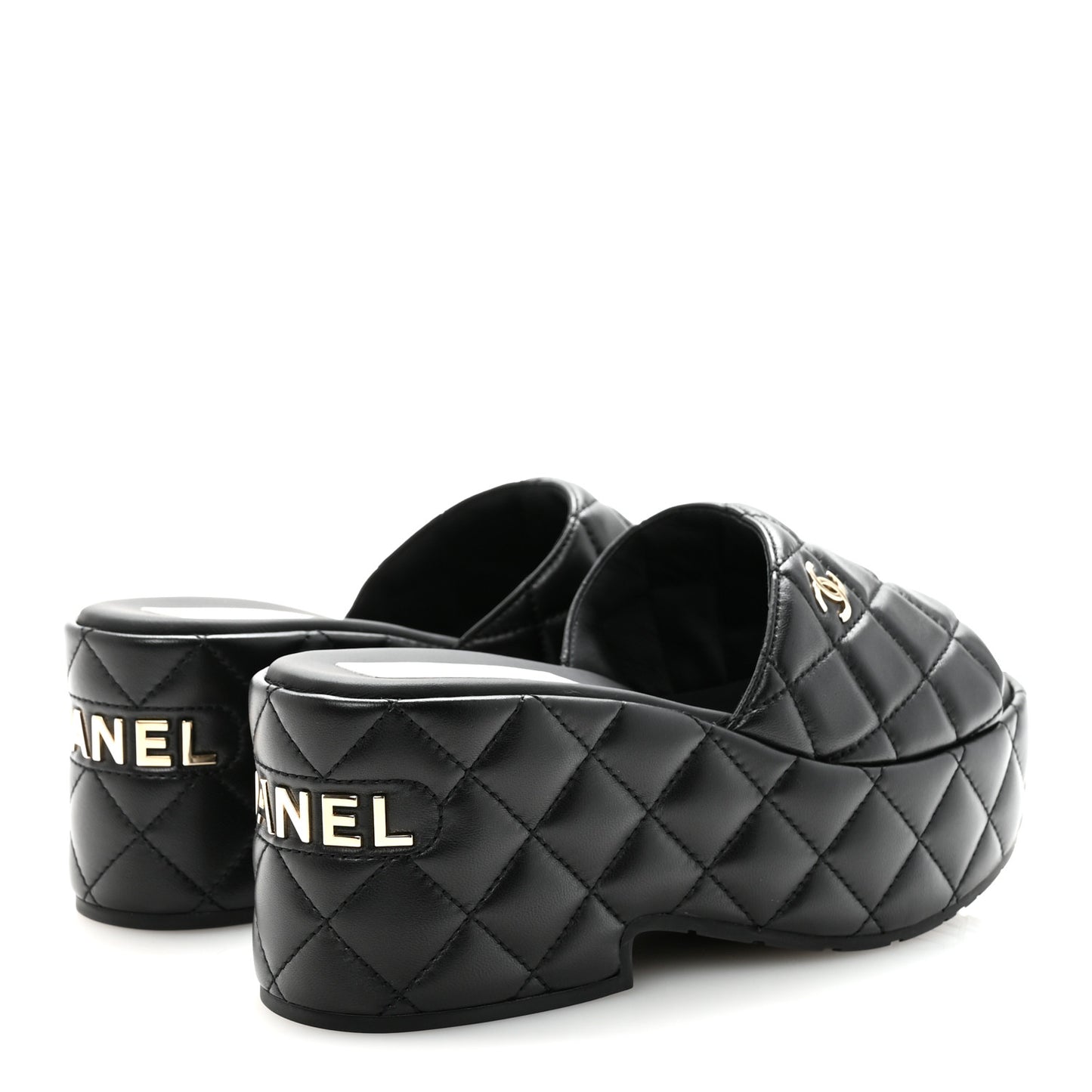Lambskin Quilted CC Mules Wedge Sandals 39 Black