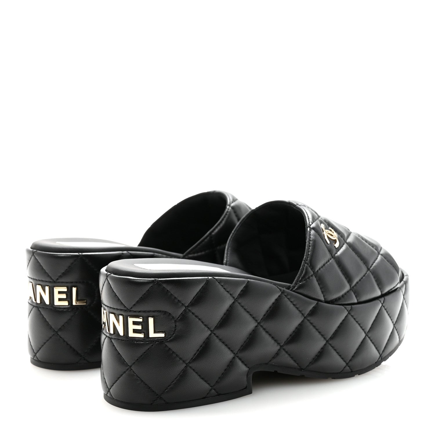 Chanel Lambskin Quilted CC Mules Wedge Sandals 39 Black 5 of 10