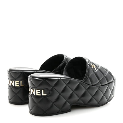 Chanel Lambskin Quilted CC Mules Wedge Sandals 39 Black 5 of 10