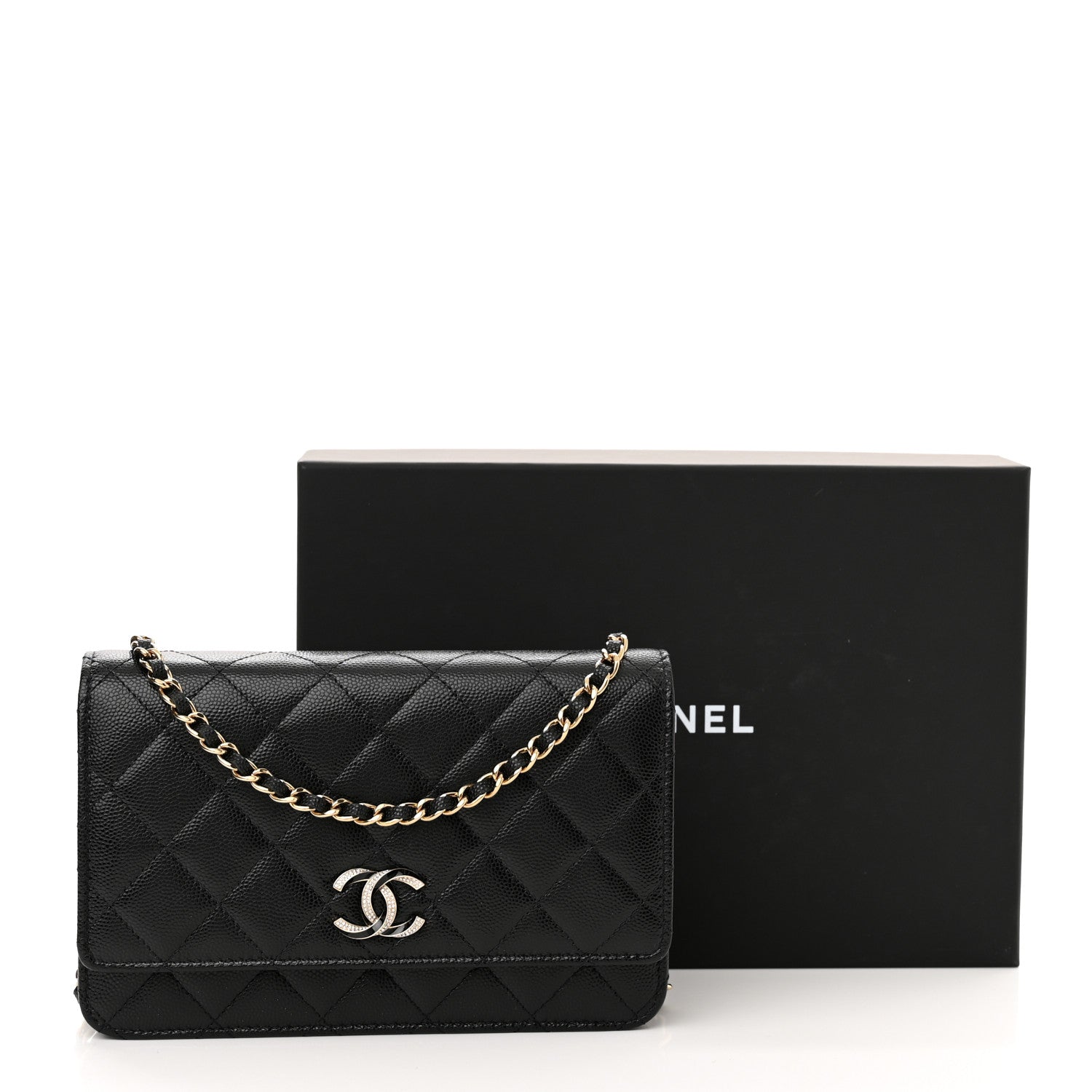 Chanel Caviar Quilted Crystal Enamel CC Wallet On Chain WOC Black 12 of 12