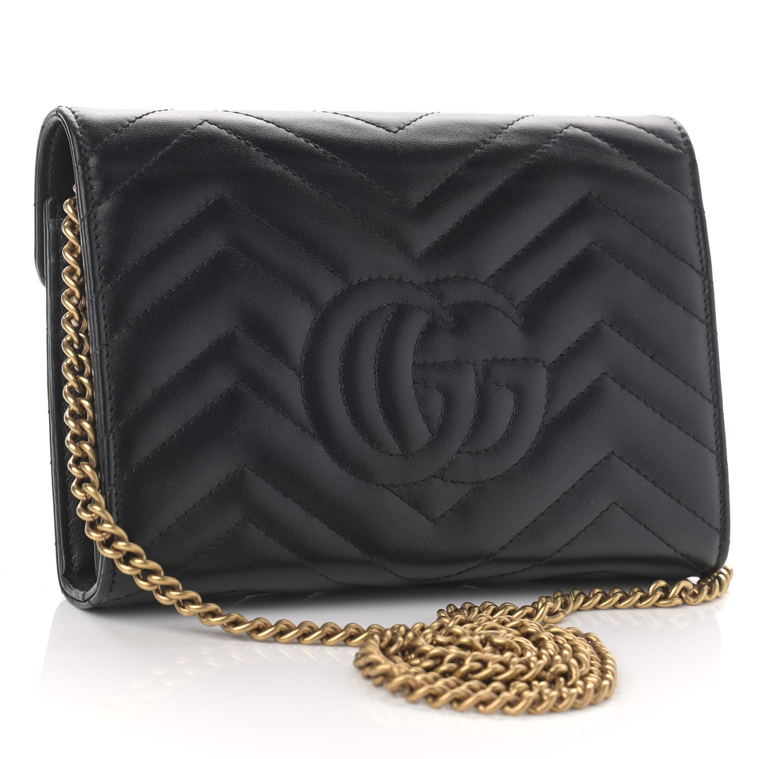 Gucci Calfskin Matelasse GG Marmont Chain Wallet Black 3 of 12