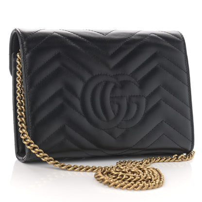 Gucci Calfskin Matelasse GG Marmont Chain Wallet Black 3 of 12