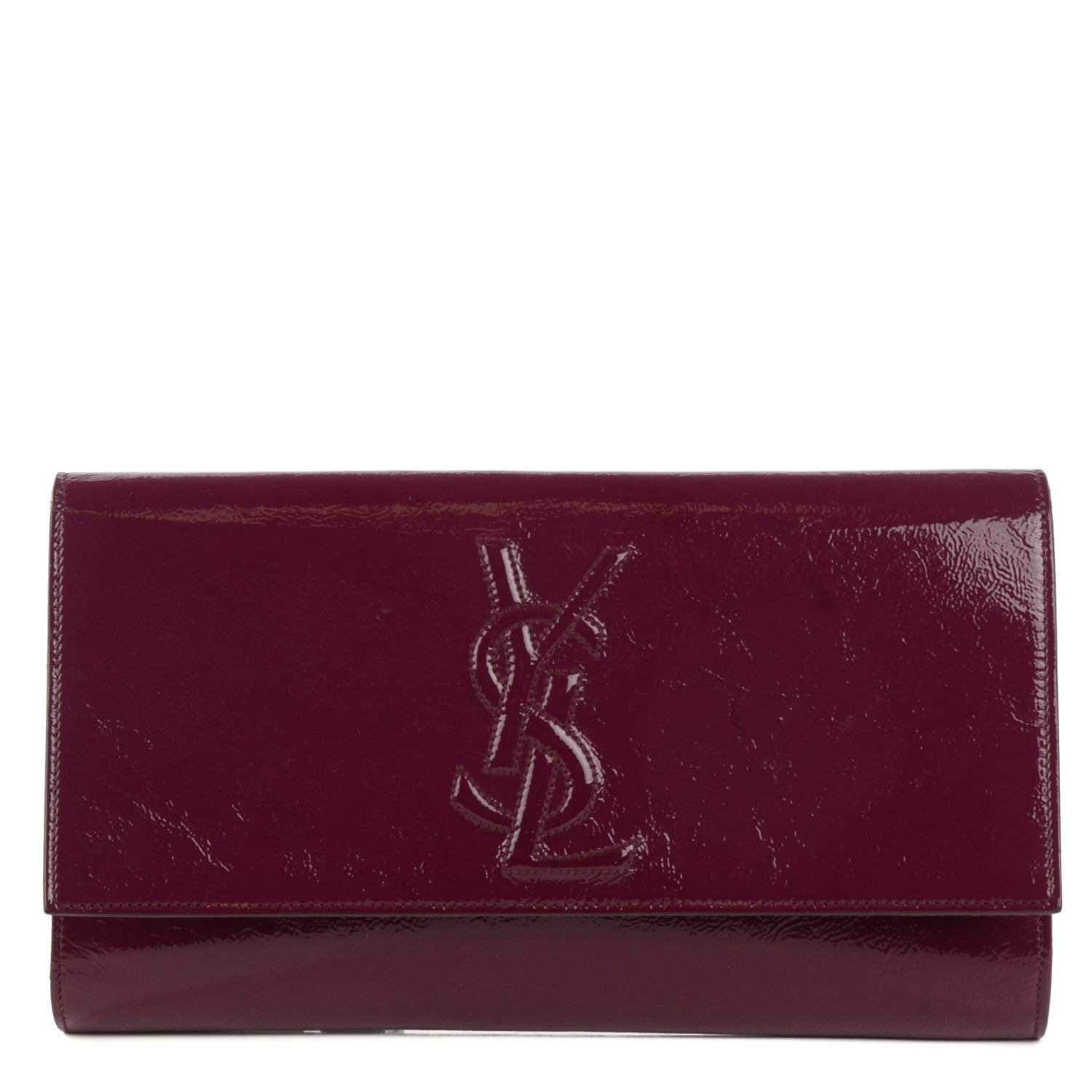 Saint Laurent Textured Patent Monogram Large Belle De Jour Clutch Burgundy 1 of 10