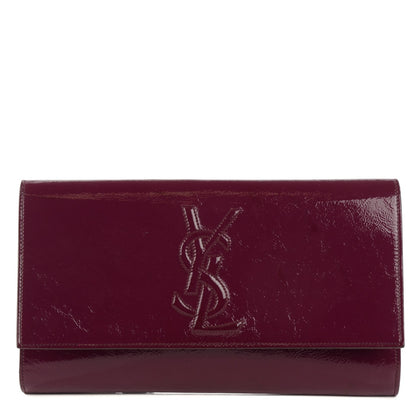Saint Laurent Textured Patent Monogram Large Belle De Jour Clutch Burgundy 1 of 10