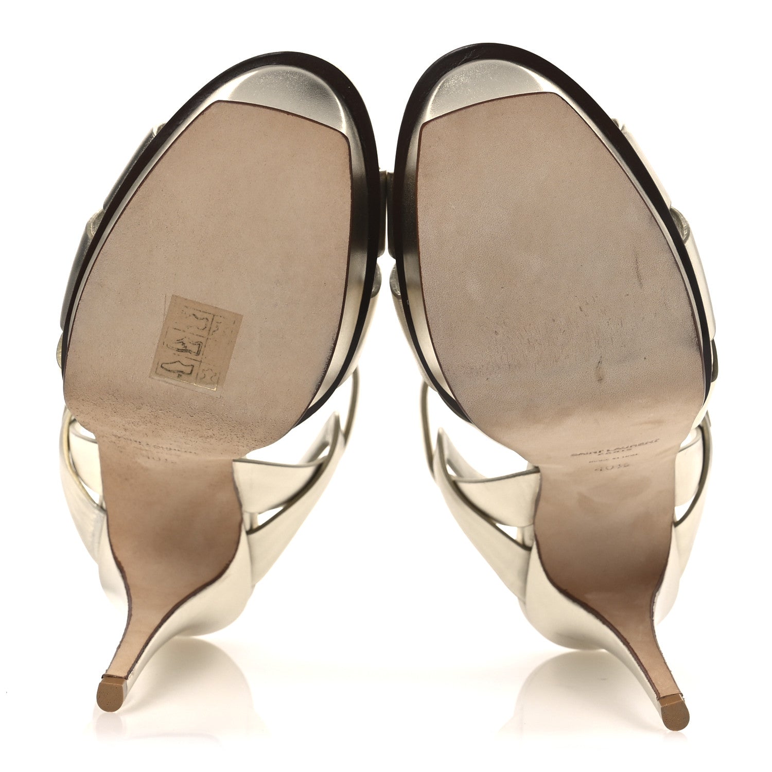 Saint Laurent Veau Laminato Tribute 105 Platform Sandals 40.5 Platino 7 of 13