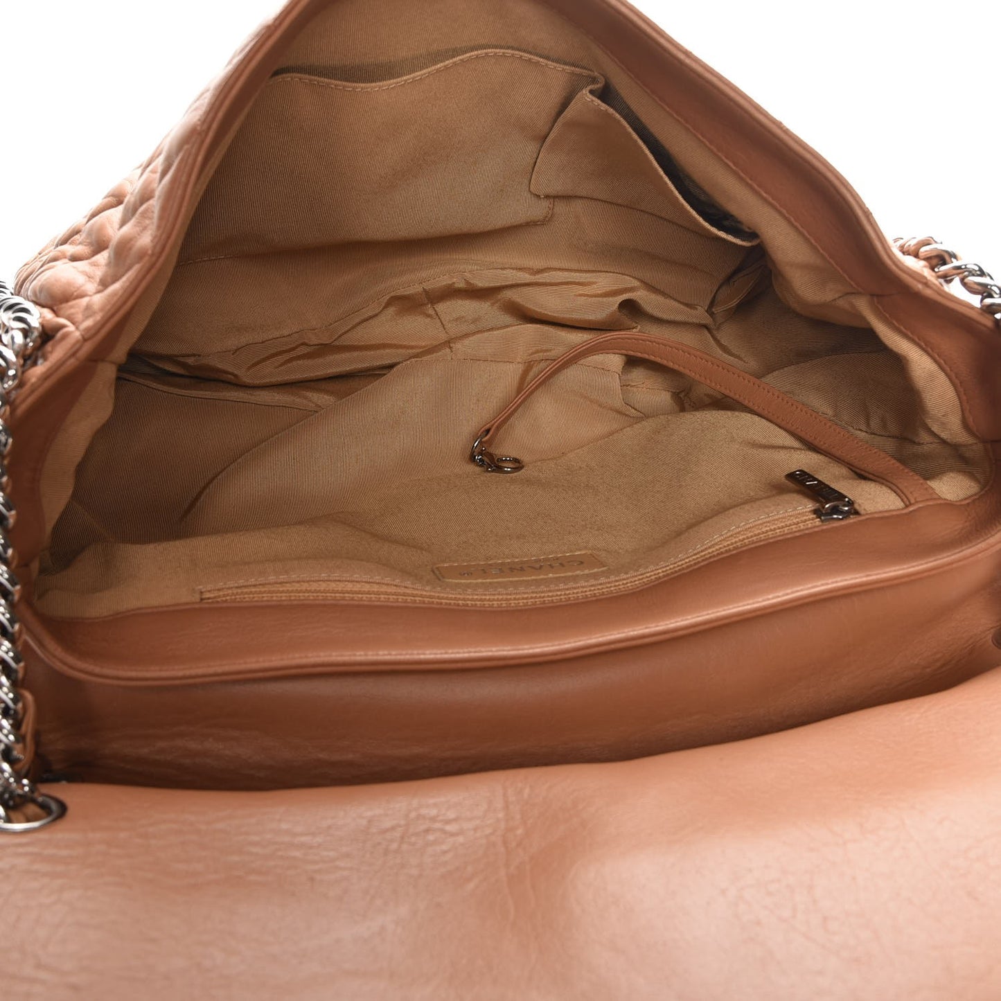 Washed Lambskin Chain Around Maxi Flap Bag Dark Beige