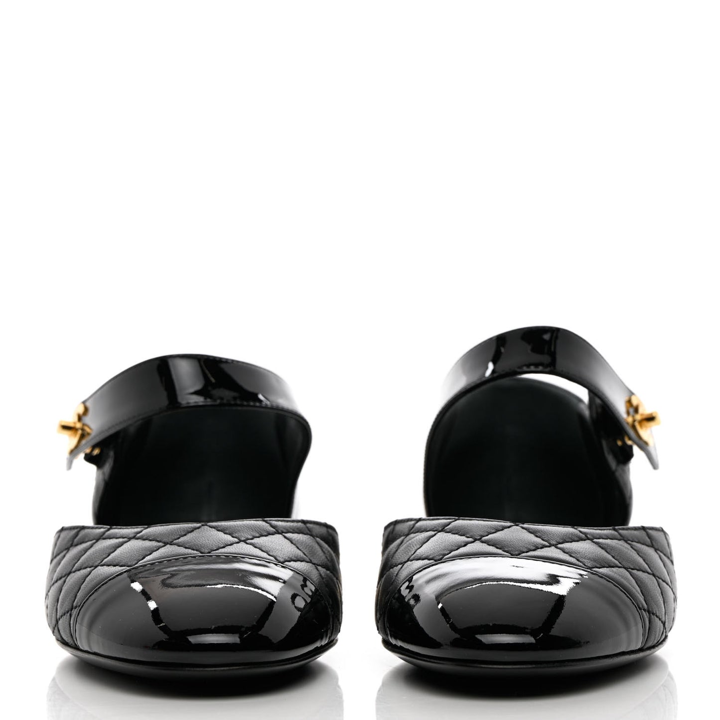 Patent Lambskin Quilted Cap Toe Ballerina Flats 38.5 Black