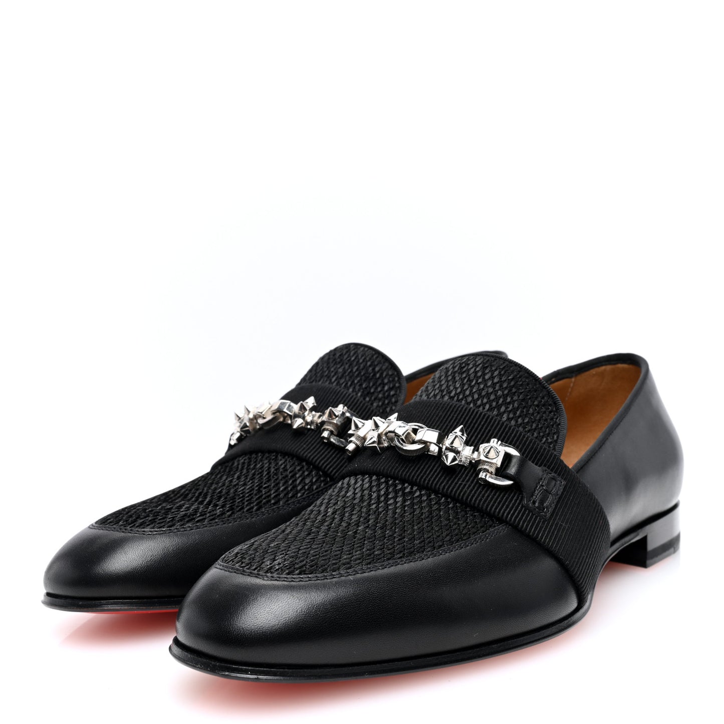 Calfskin Mens Penny Flat Loafers 7 Silver Black