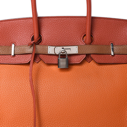 Hermes Taurillon Clemence Arlequin Birkin 35 Orange Sanguine Gold Bleu Lin Bleu Hydra Etain 7 of 19