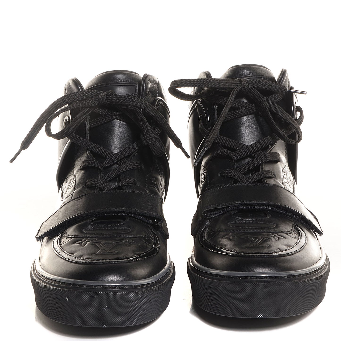 Patent Calfskin Embossed Monogram Tower Sneakers 9 Black