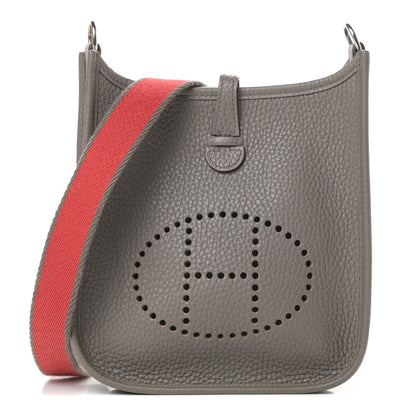 Hermes Taurillon Clemence Amazone Evelyne TPM Etain Rouge Casaque 1 of 11