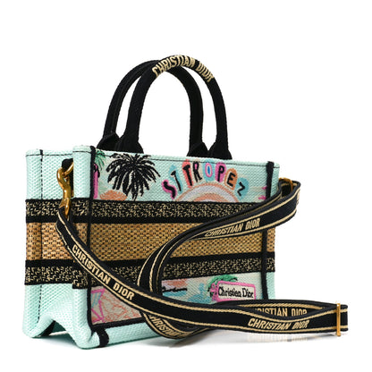 Christian Dior Canvas Embroidered Souvenir Saint Tropez Mini Book Tote With Strap Natural Multicolor 2 of 11