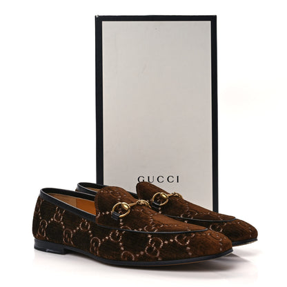 Gucci Velvet GG Monogram Horsebit Mens Jordaan Loafers 10.5 Brown Beige 10 of 10
