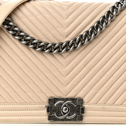 Chanel Lambskin Chevron New Medium Boy Flap Beige 8 of 15