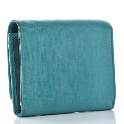 Fendi Vitello Elite Bi-Color Compact Wallet Lago Oceano 3 of 6