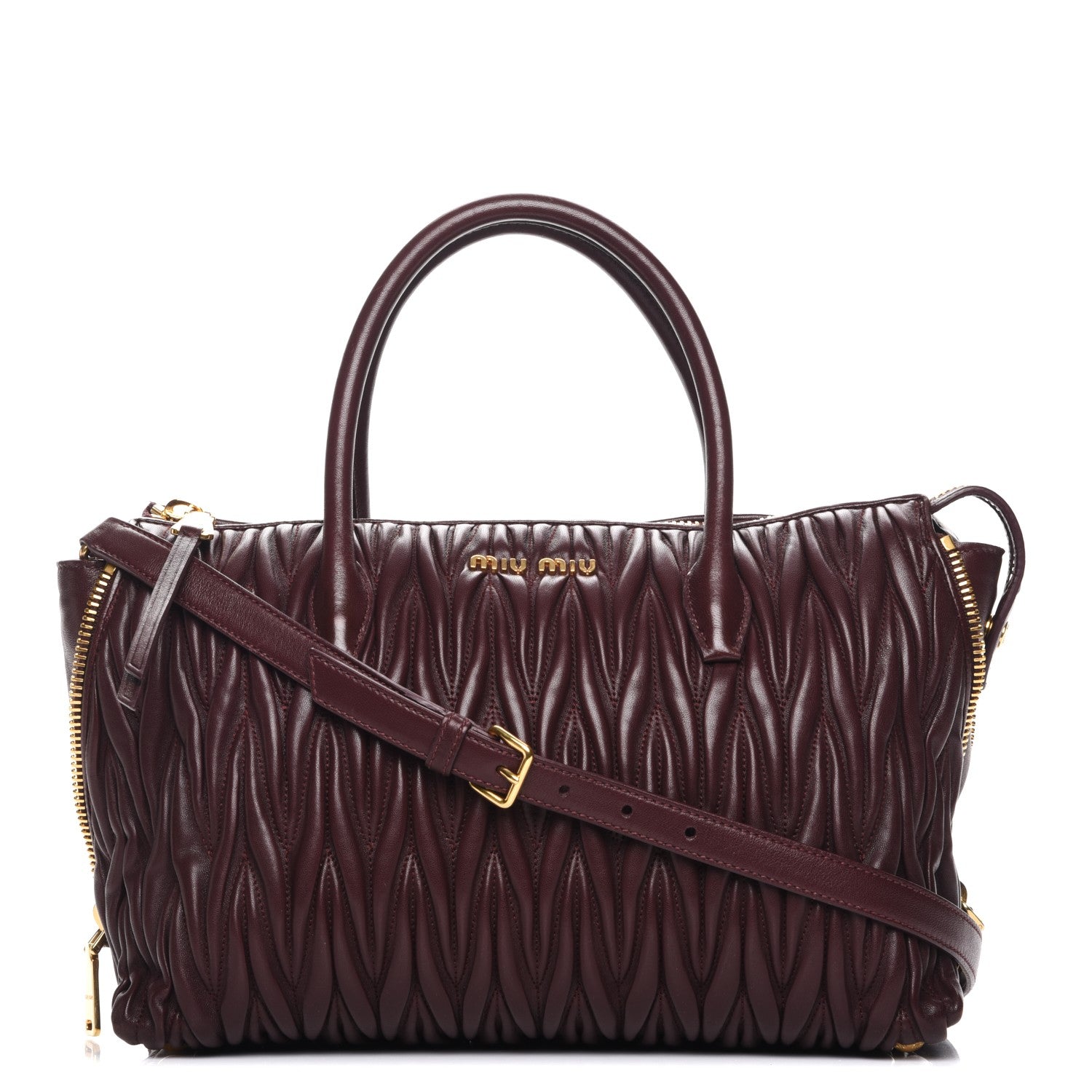 Miu Miu Nappa Matelasse Large Trapeze Zip Tote Granato 1 of 9