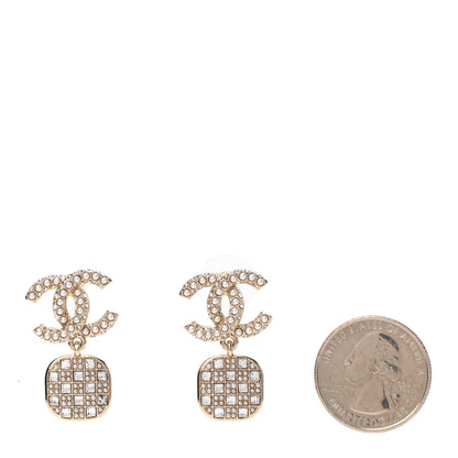 Chanel Pearl Baguette Crystal CC Drop Earrings Gold 2 of 4