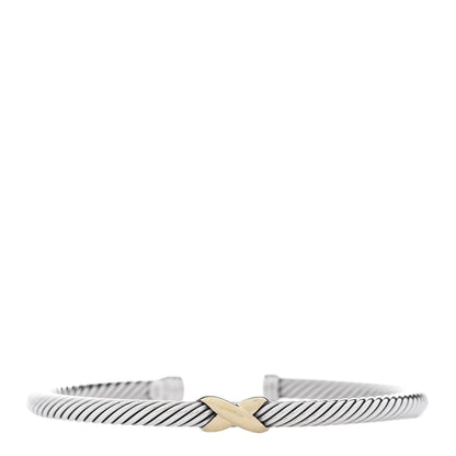 David Yurman Sterling Silver 18K Yellow Gold 4mm X Station Cable Bracelet 1 of 4