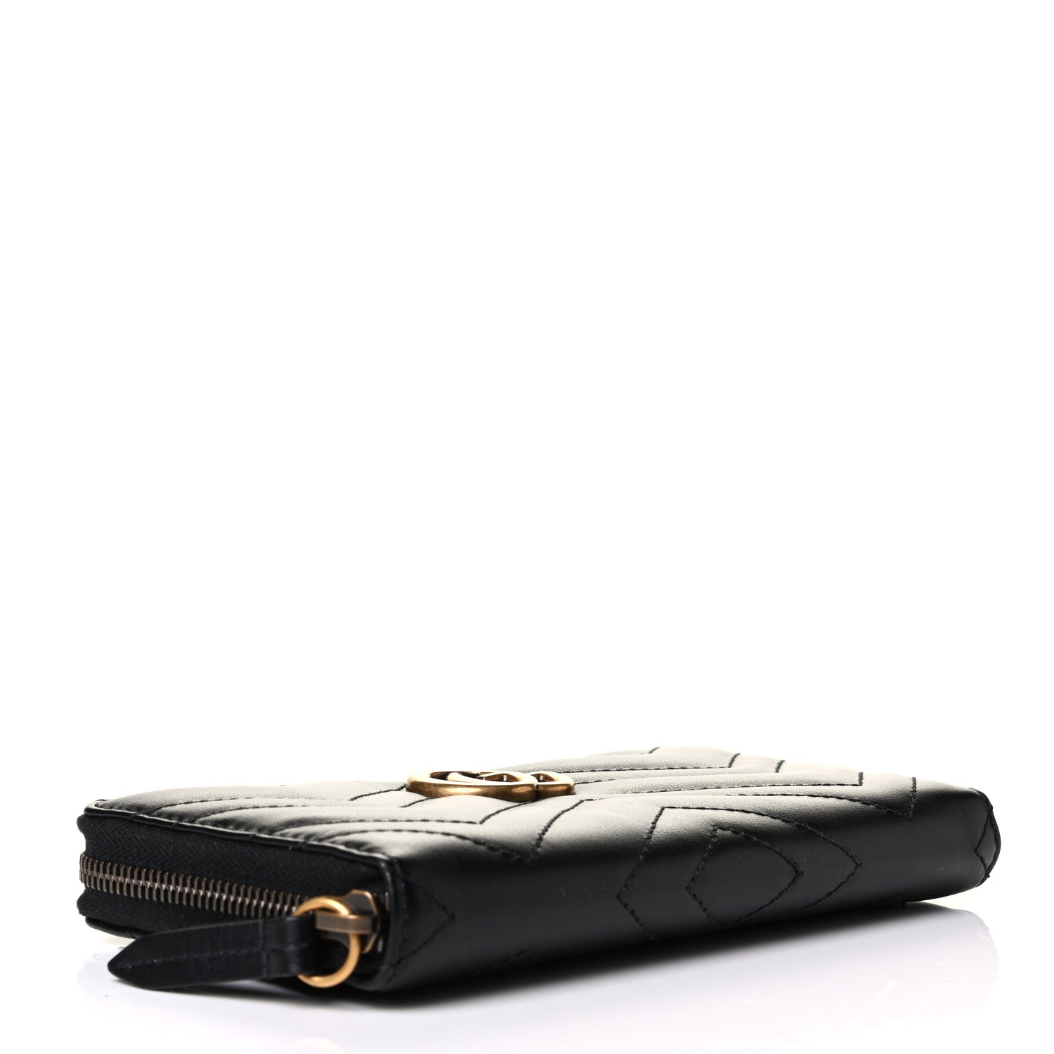 Gucci Calfskin Matelasse GG Marmont Zip Around Wallet Black 3 of 6