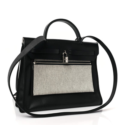 Hermes Toile H Berline Vache Hunter Herbag Zip PM 31 Black Ecru 4 of 9