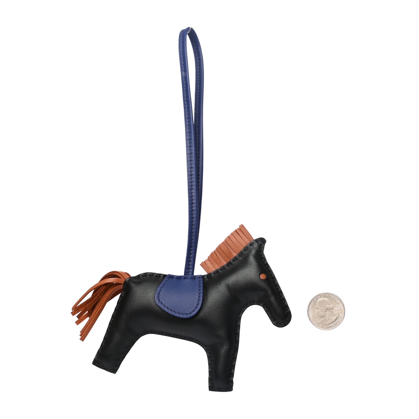 Milo Lambskin Grigri Rodeo Horse Bag Charm GM Black Bleu Saphir Gold