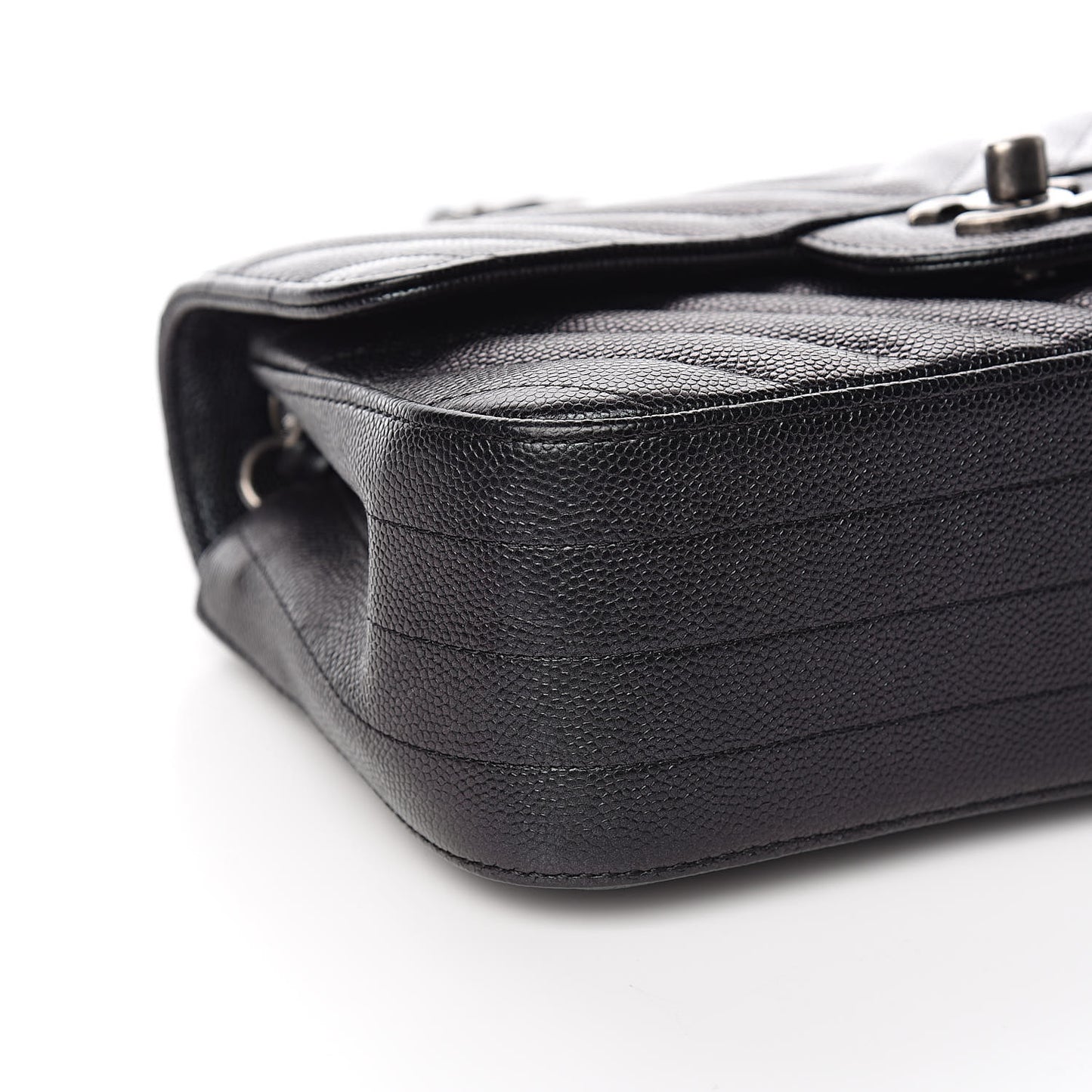 Iridescent Caviar Chevron Quilted Mini Rectangular Flap Black